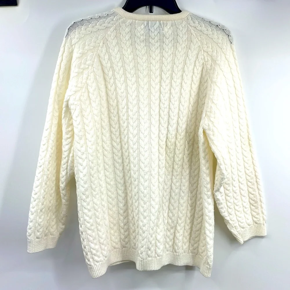 Vintage College Point Cream Cable Knit Cardigan Made in USA Measurements